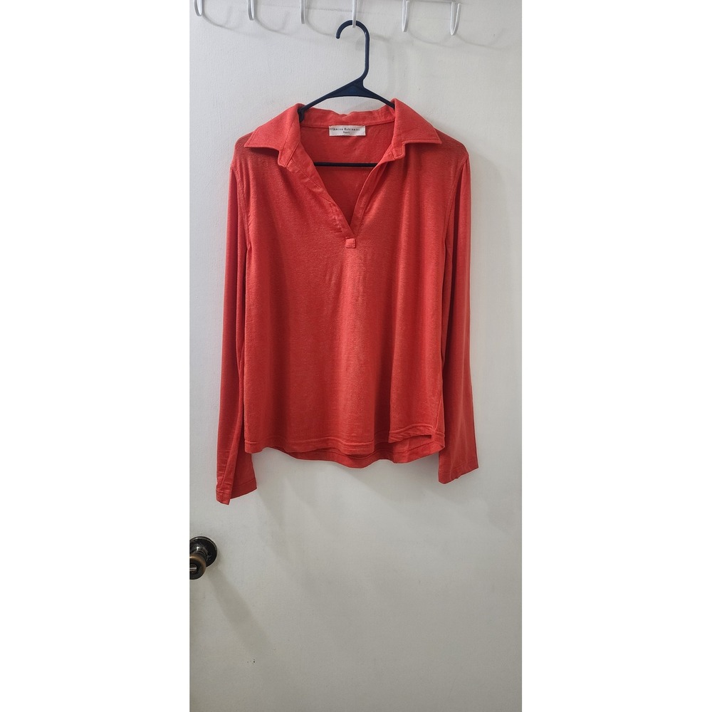 Amina Rubinacci Napoli Orange Red Linen Blend Long Sleeve Polo Top Italy Size 48